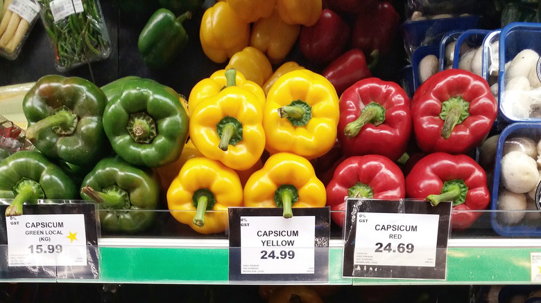 capsicum bell peppers in grocery store