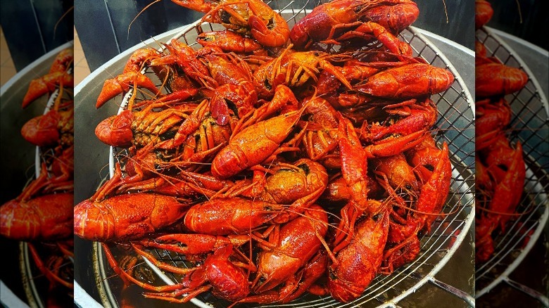 steamed crawfish in a basket