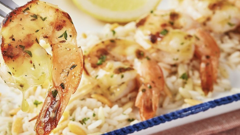 Close-up of seasoned shrimp and rice