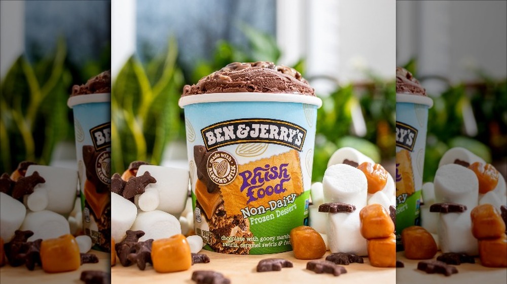 Non-dairy Phish Food posed with caramel, marshmallows