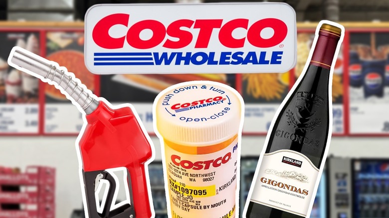 Costco prescription bottle, wine, fuel nozzle