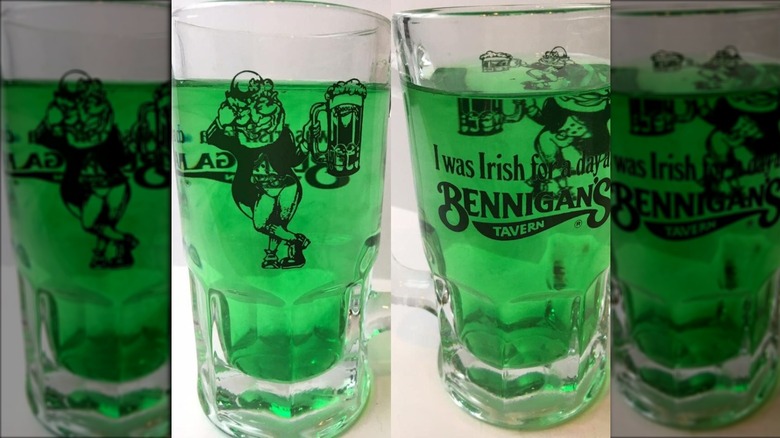 Green drinks in Bennigan's glasses