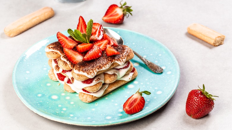 Strawberry tiramisu on plate