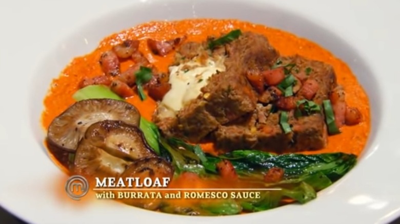 Francis B's meatloaf with burrata and romesco Sauce