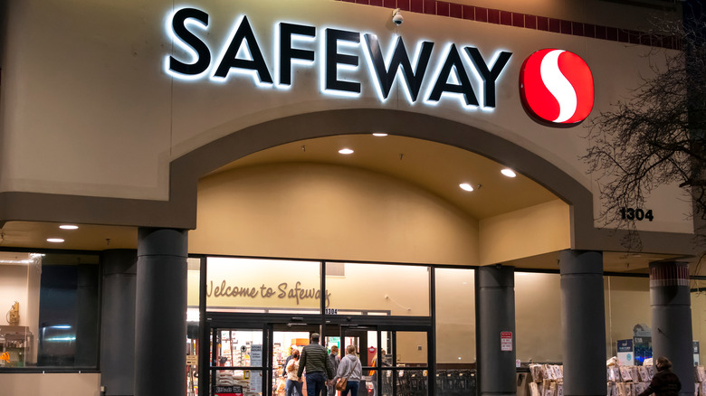 Safeway storefront at night