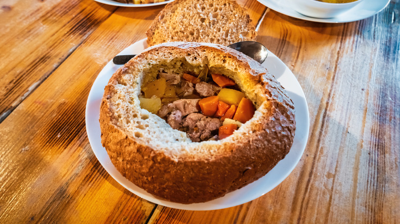 Bread bowl with beef stew