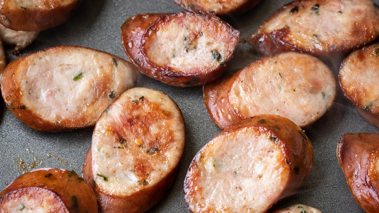 close up fried hot dog slices