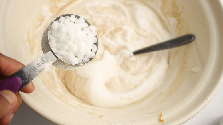 folding pearl sugar into egg white mixture