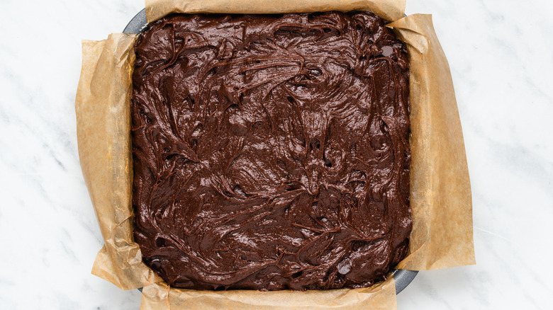 brownie batter in pan