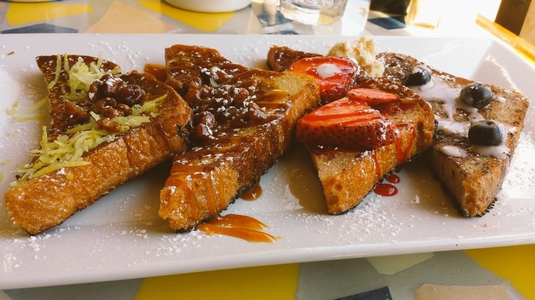 French Toast flight on white plate