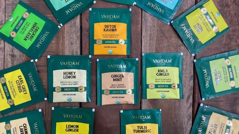 Variety of Vahdam tea bags 