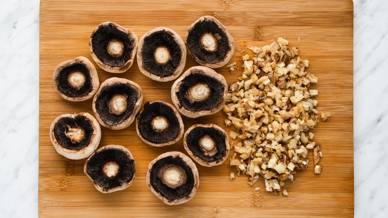 stems removed from mushrooms