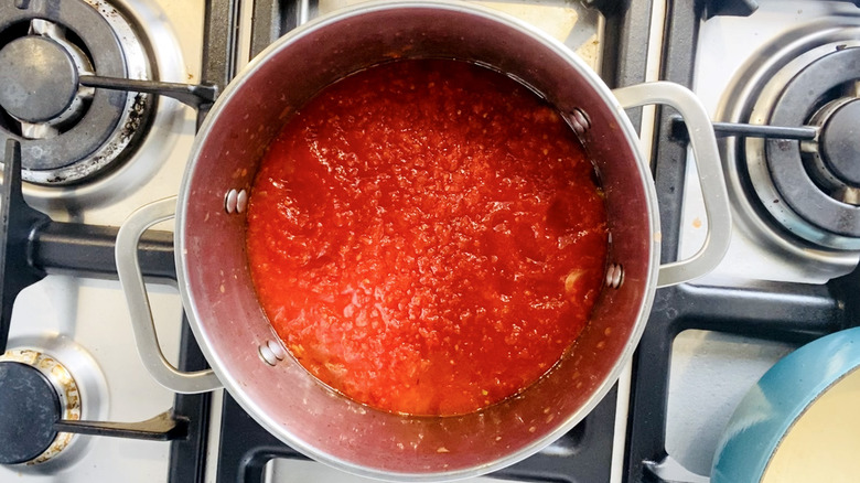 tomato sauce in saucepan