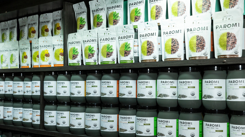 shelf display of Paromi teas 