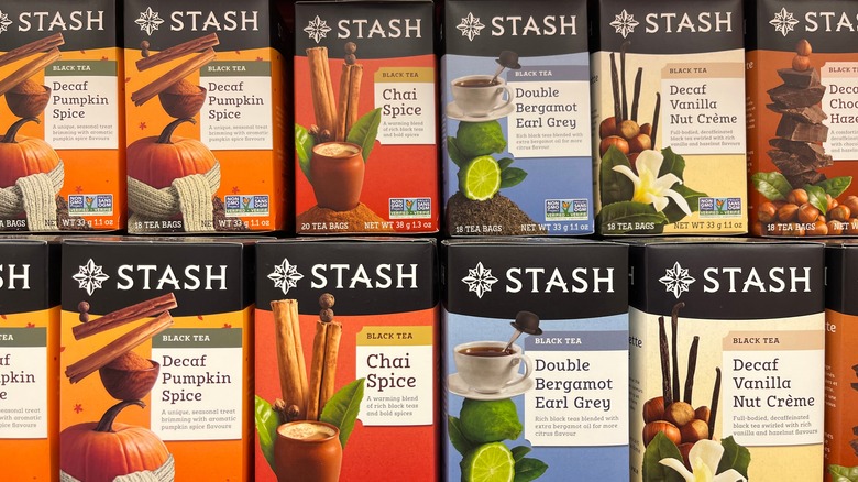 display of Stash tea boxes
