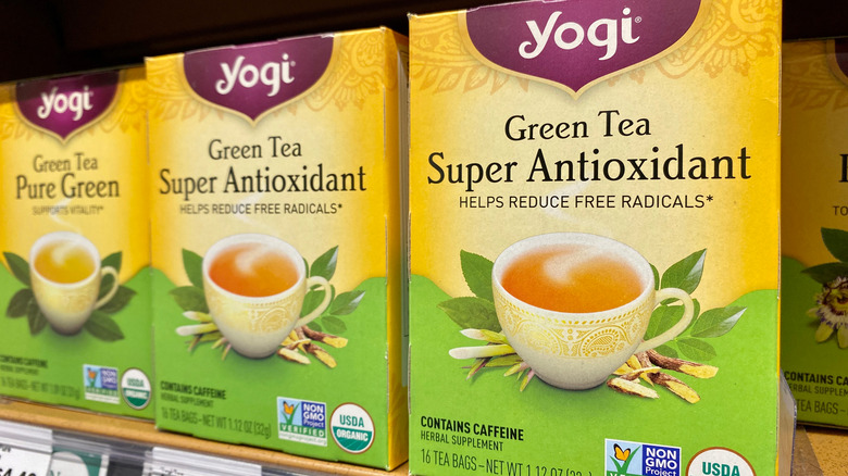 Yogi green tea on shelf