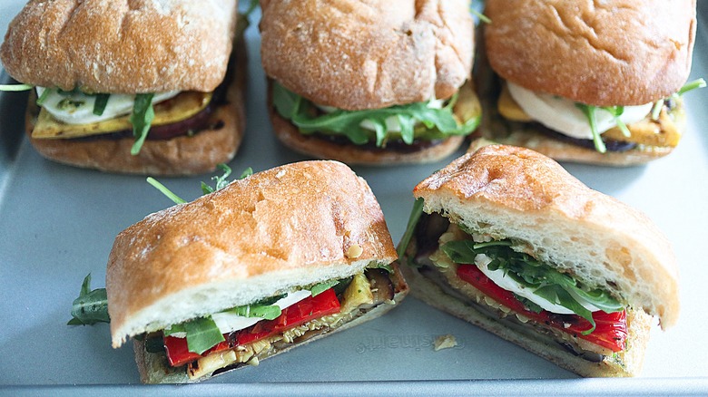 basil pesto veggie ciabatta sandwich