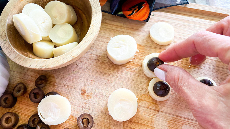 hearts of palm made into eyeballs