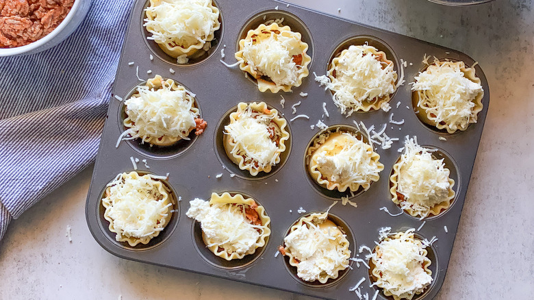 lasagna cups in muffin tin