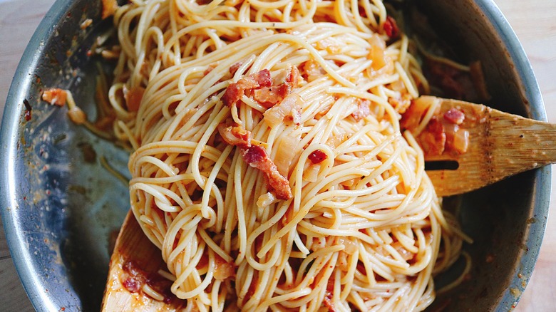 pasta mixing in bowl