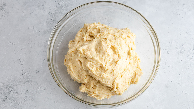 The cookie dough in a bowl