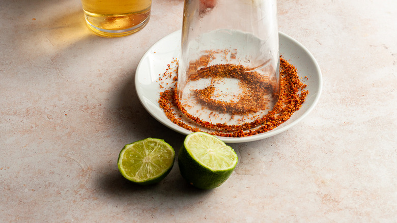 rimming glass with tajin