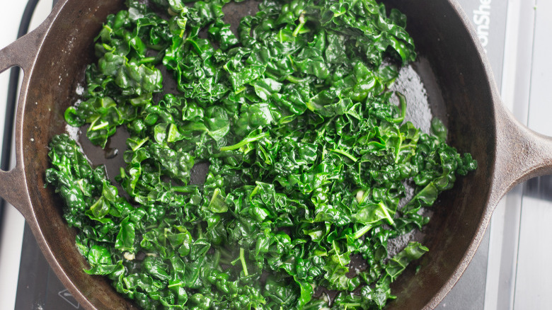 Best mixed greens recipe greens cooking in skillet