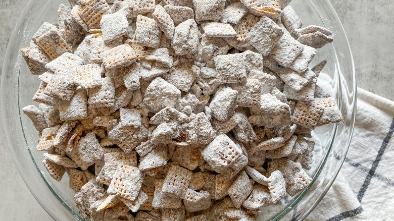 Muddy buddies in bowl