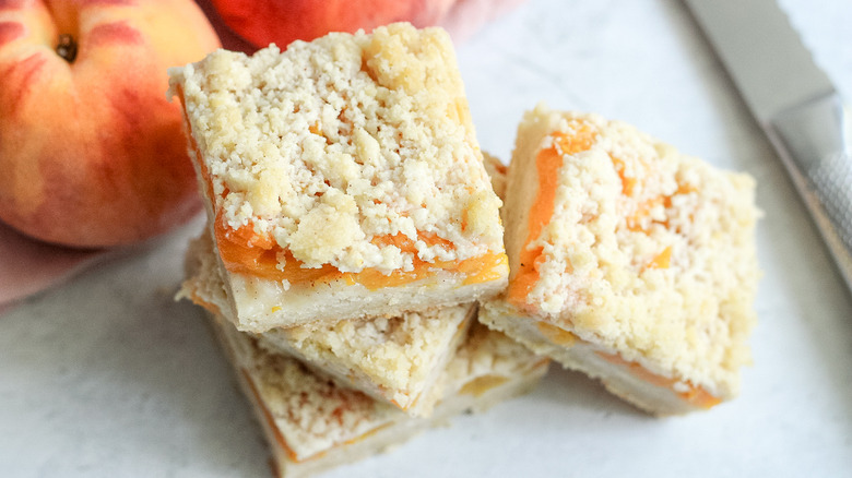 stack of peach crumble bars