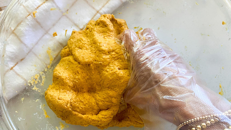 pumpkin biscuit dough in bowl 