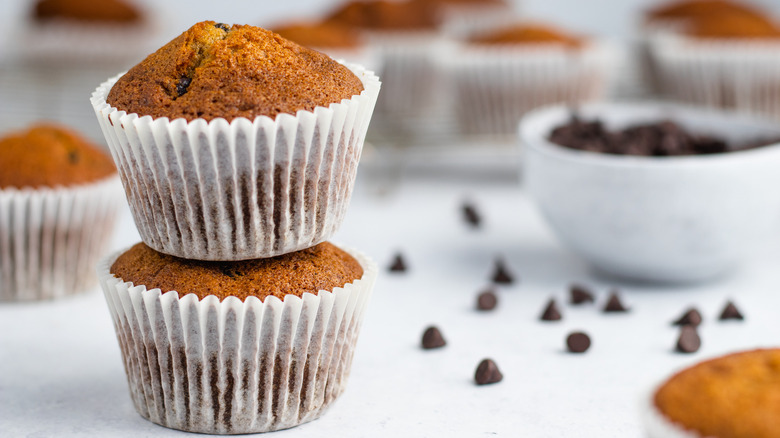 two muffins stacked