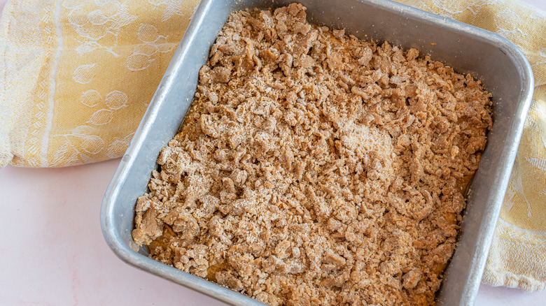 prepping pumpkin coffee cake