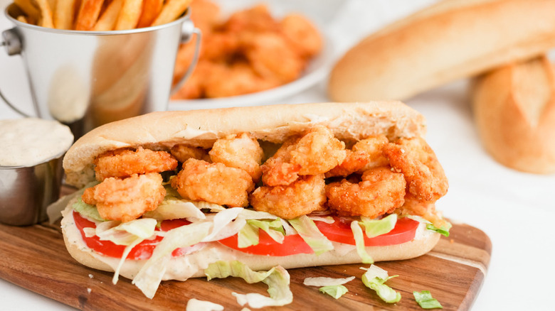 homemade shrimp po boy sandwich