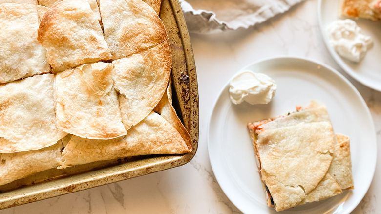 sliced sheet pan quesadilla