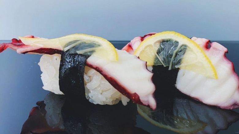White sushi paired with lemon