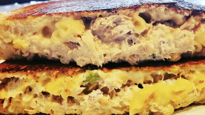 Closeup of tuna melt