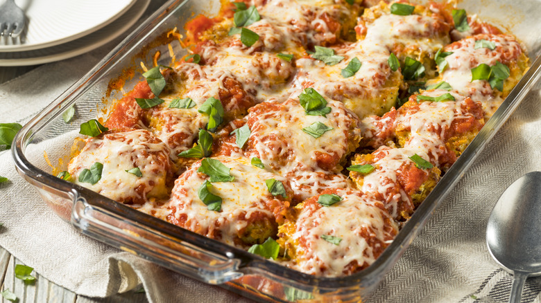 eggplant parmesan in casserole dish