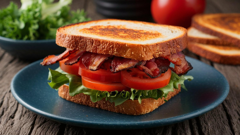 Toasted BLT sandwich on plate