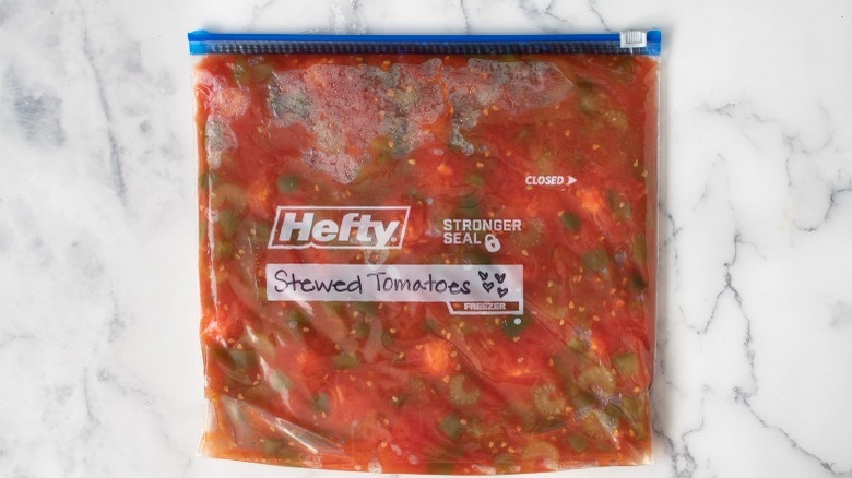 stewed tomatoes in zipper bag 