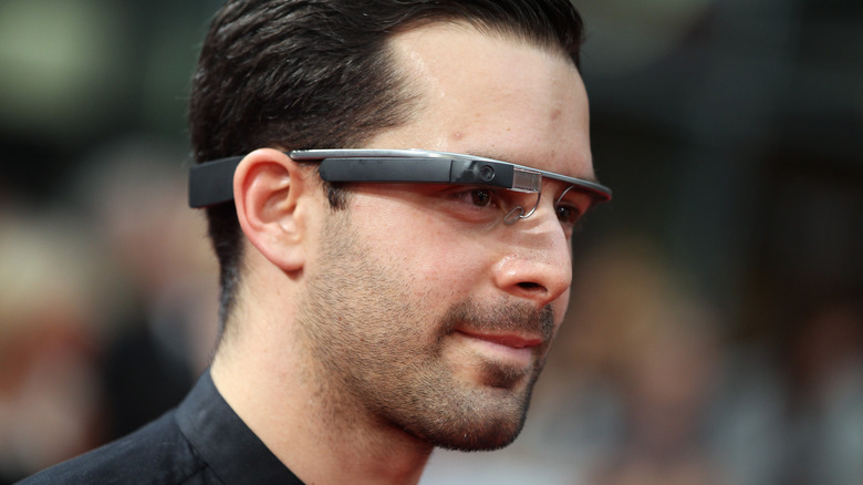 man wearing google glass