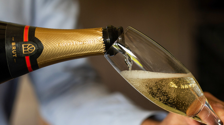 English sparkling wine poured in glass