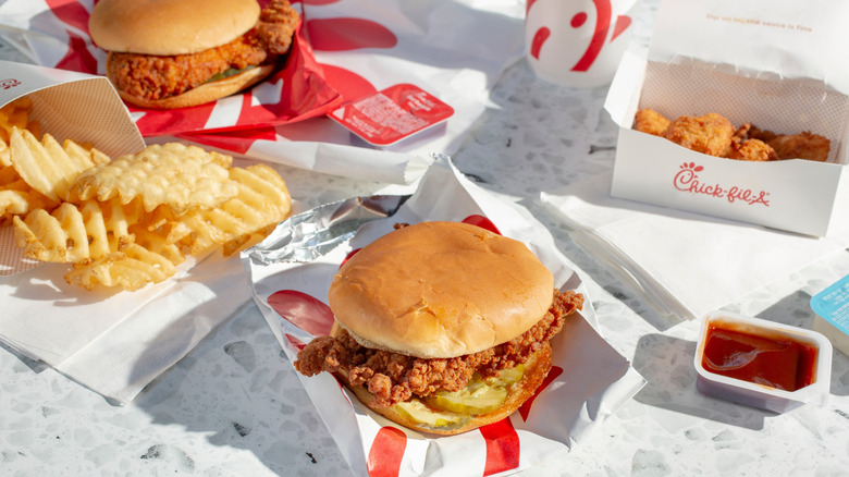 Chick-fil-A foods and drinks on table