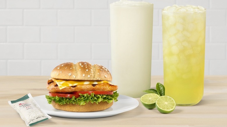 Chick-fil-A Spicy Deluxe Meal with two beverages and sauce packet