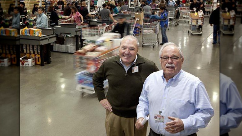 Jim Sinegal, co-founder, and Jelinek in Costco warehouse