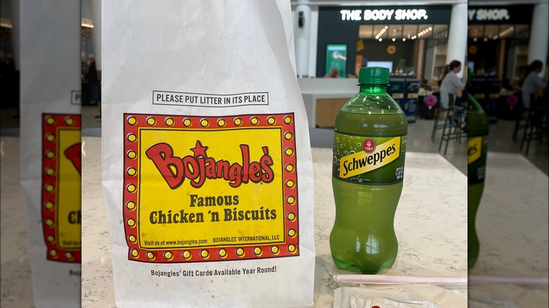 Bojangles bag and drink on a table