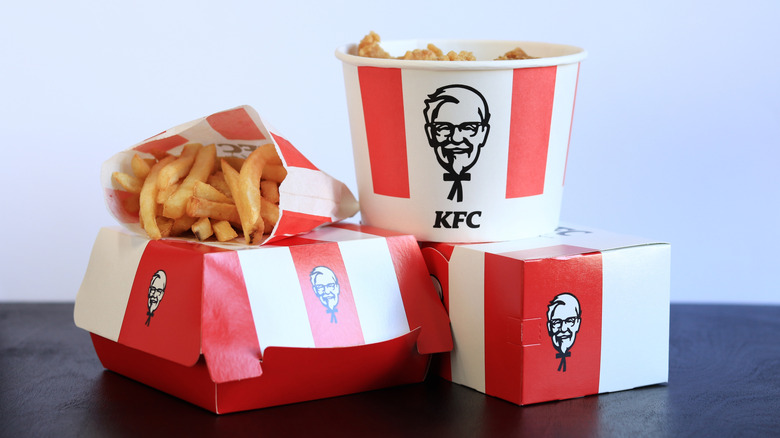 KFC food packaging on black table