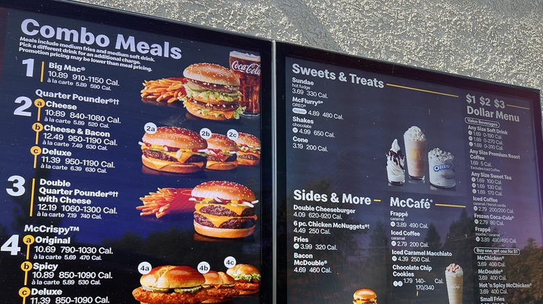 McDonald's drive-thru menu