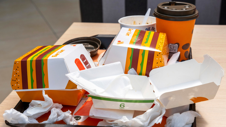 A tray of McDonald's food packaging