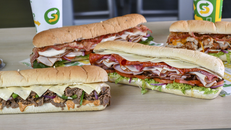 A variety of Subway sandwiches