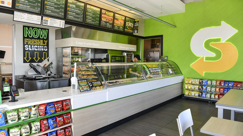 The interior of a Subway restaurant